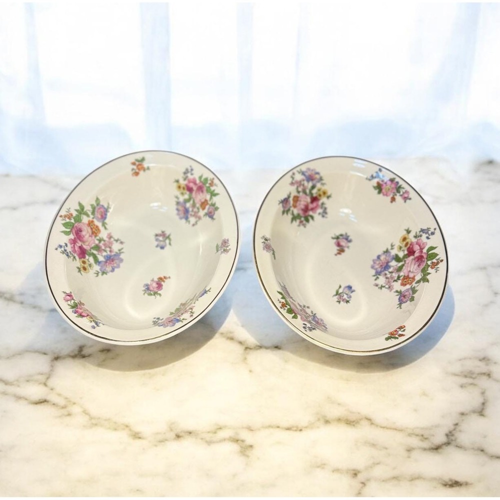 Syracuse China Glenwood Old Ivory Oval Vegetable Bowls Set of 2, 10" 1930 Floral